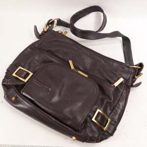 Stone Mountain Handbag M Brown Soft Leather Organizer Gold Tone Zip Lined